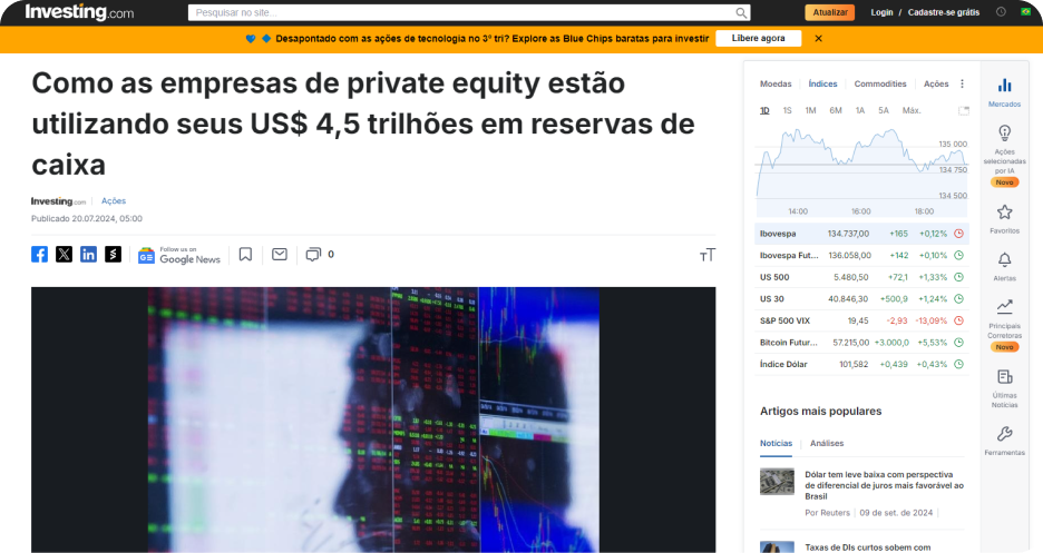 Print de noticia no site investing